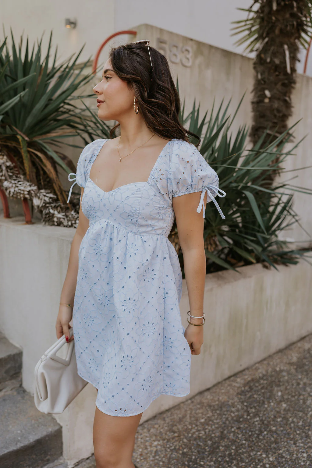 Ella Light Blue Eyelet Mini Dress - Image 5