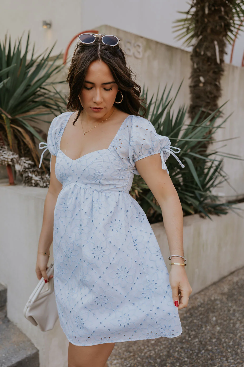 Ella Light Blue Eyelet Mini Dress - Image 6