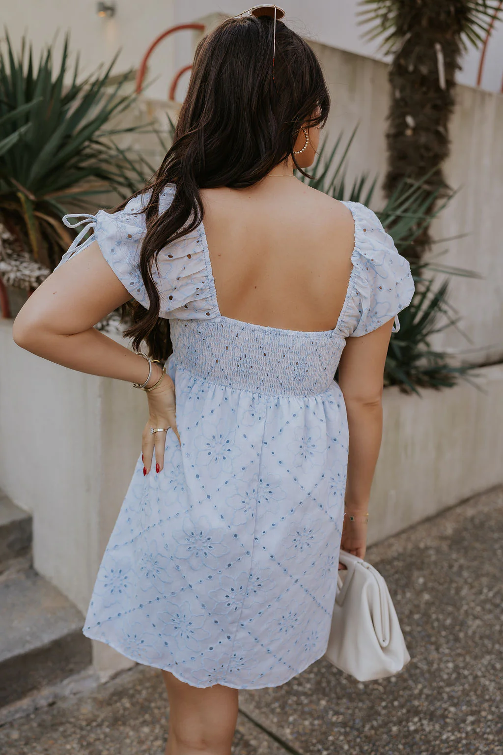 Ella Light Blue Eyelet Mini Dress - Image 8