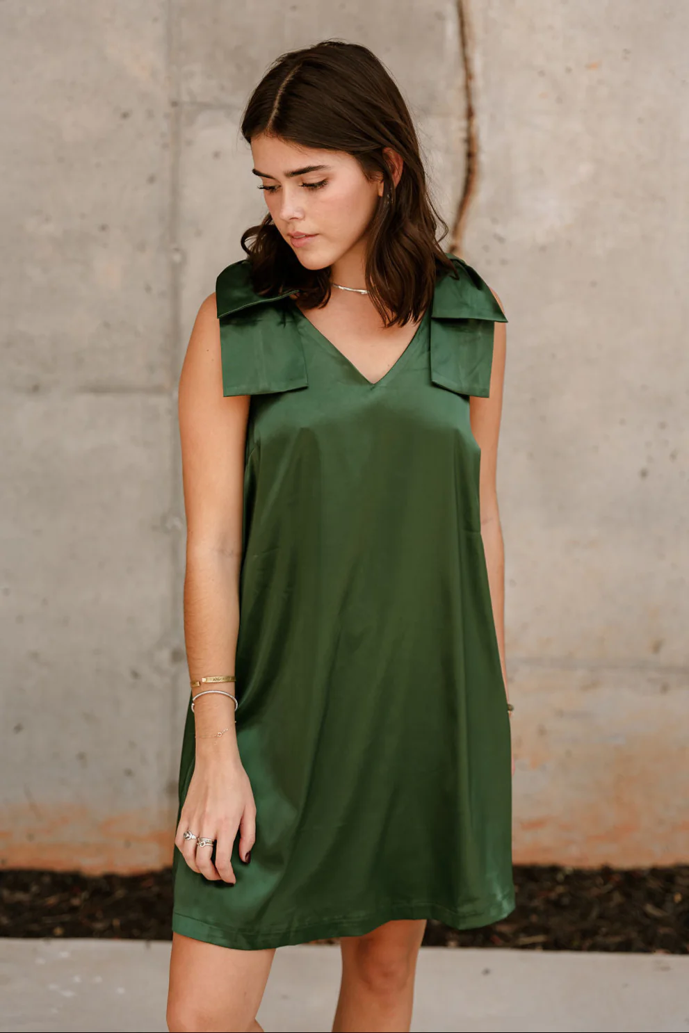 Elle Hunter Green Satin Mini Dress