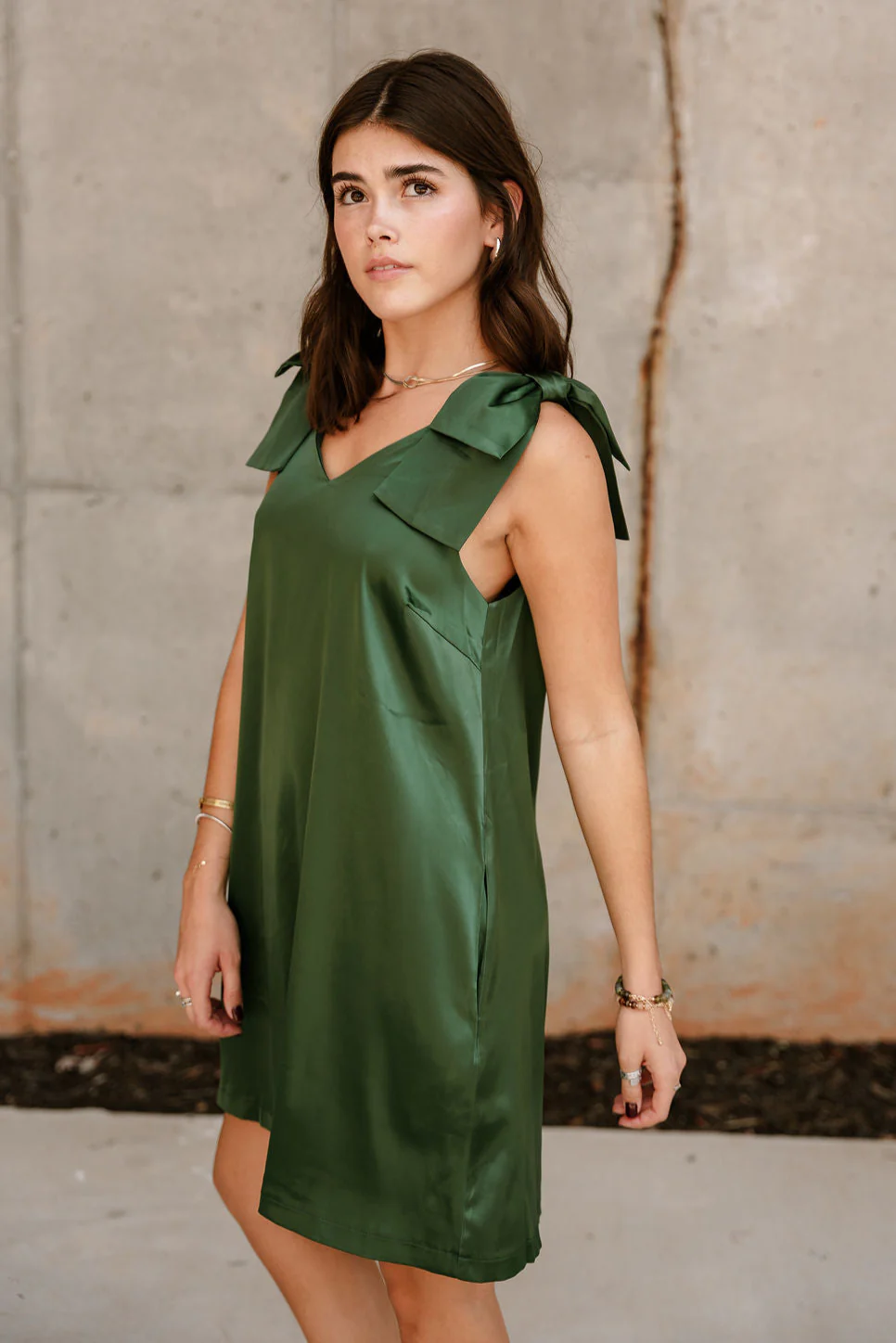 Elle Hunter Green Satin Mini Dress - Image 2