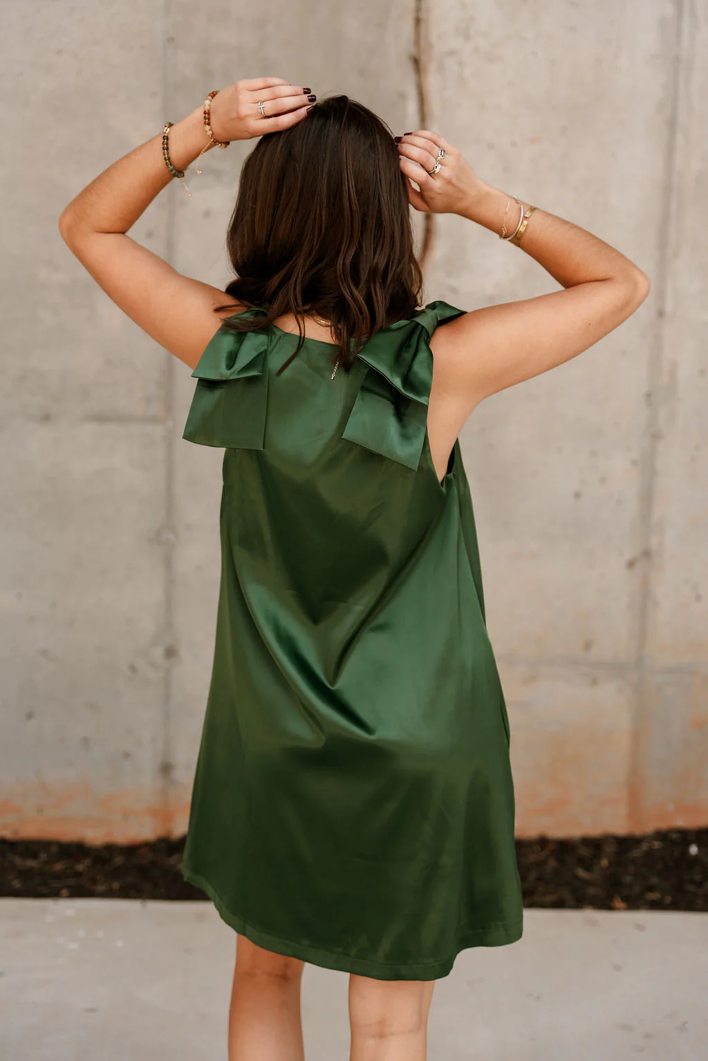 Elle Hunter Green Satin Mini Dress - Image 4