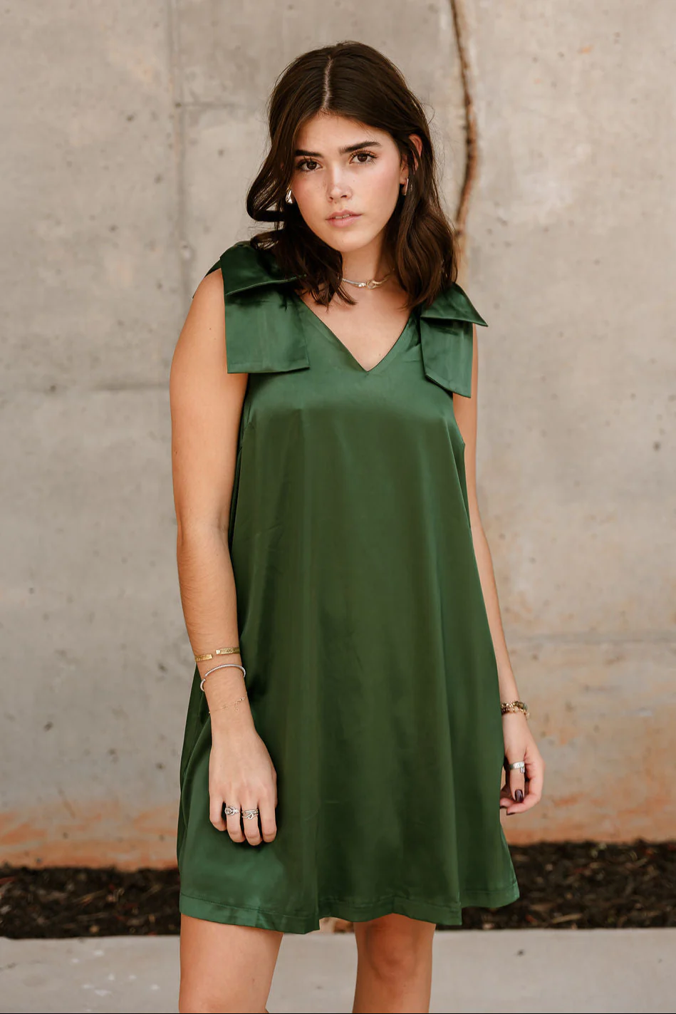 Elle Hunter Green Satin Mini Dress - Image 5