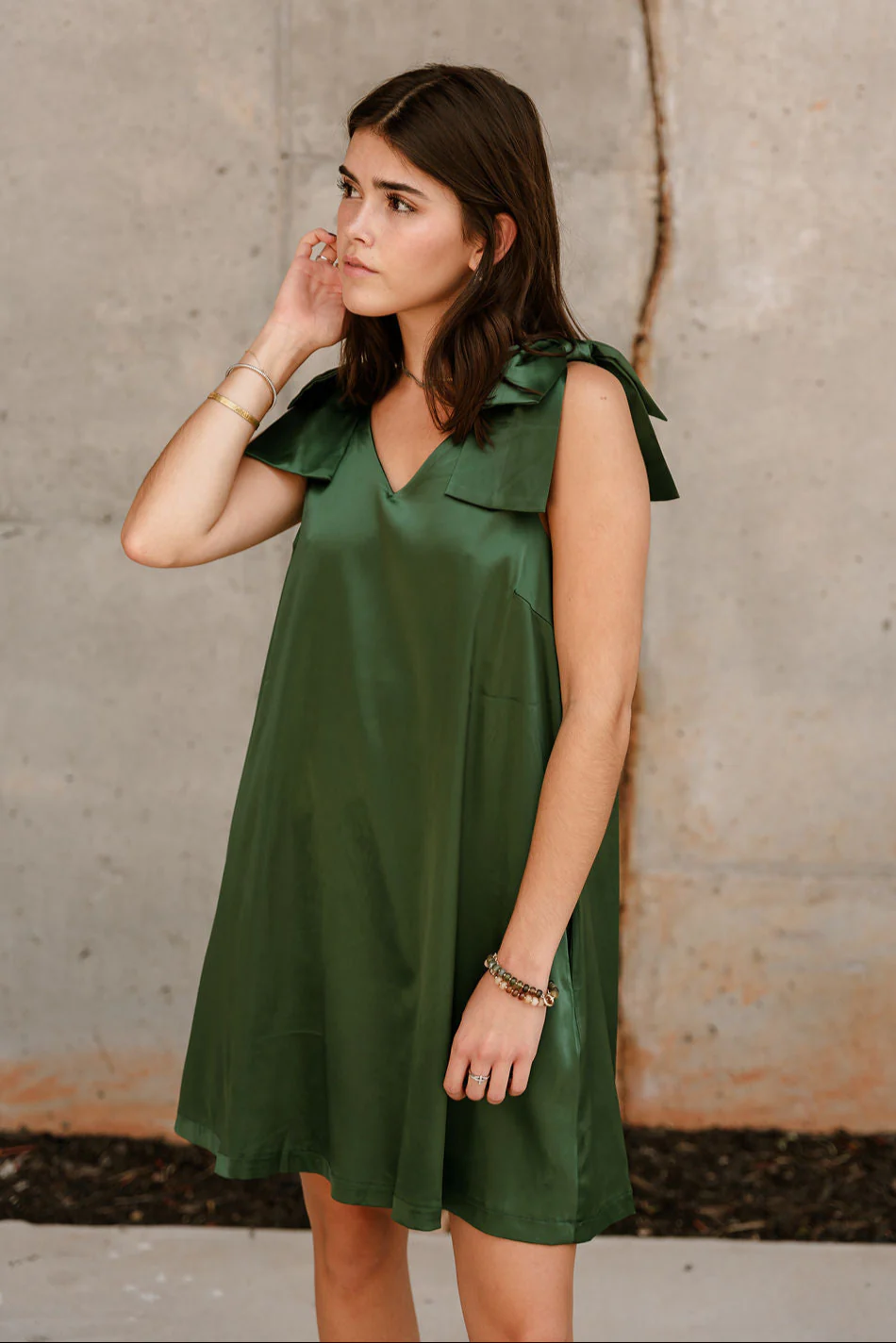 Elle Hunter Green Satin Mini Dress - Image 6