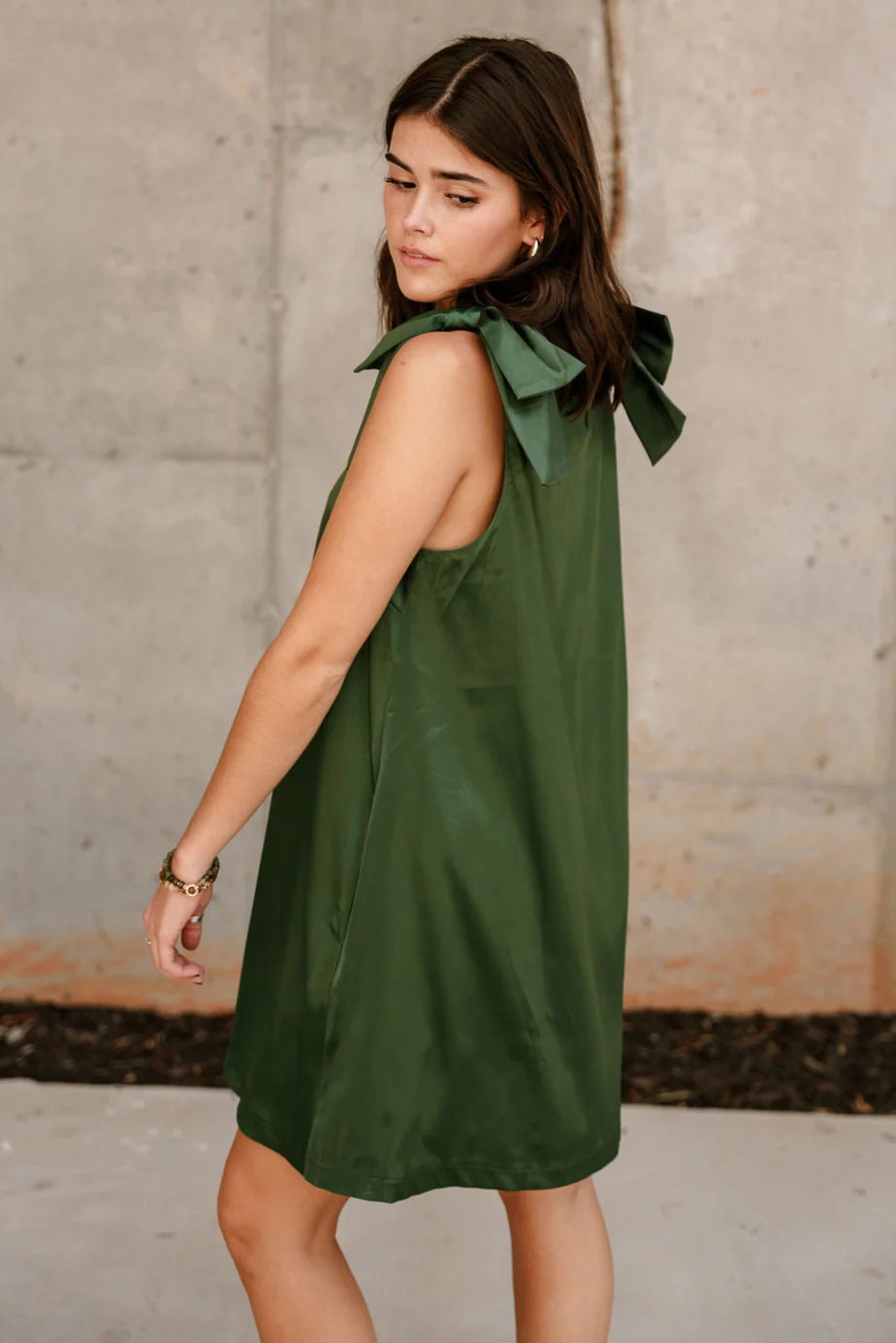 Elle Hunter Green Satin Mini Dress - Image 8