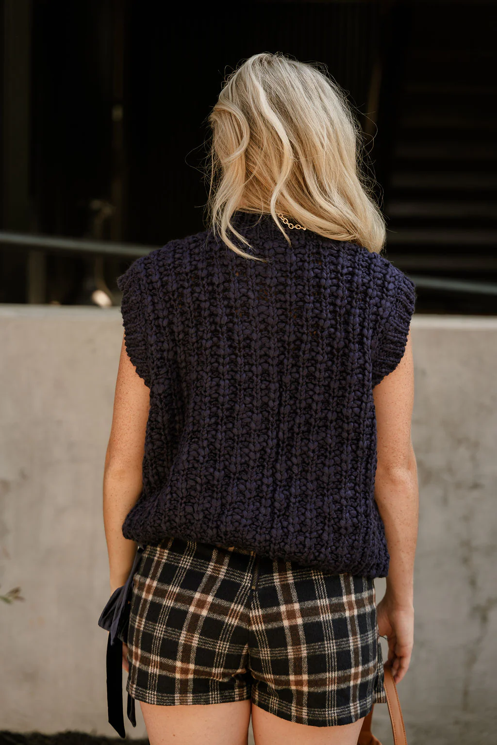 Elle Navy Knit Button-Up Vest - Image 4