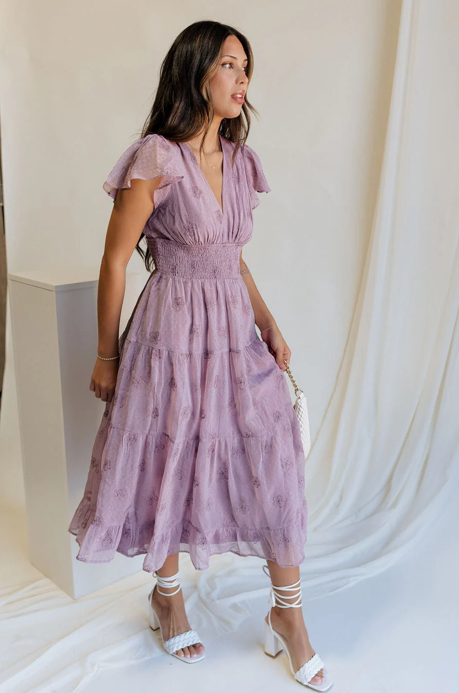 Ellie Dusty Purple Floral Midi Dress - Image 3