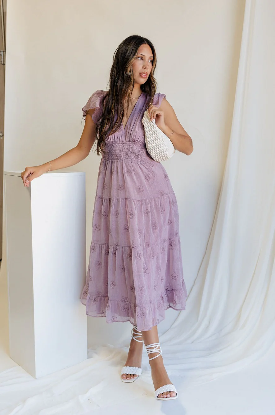 Ellie Dusty Purple Floral Midi Dress - Image 6