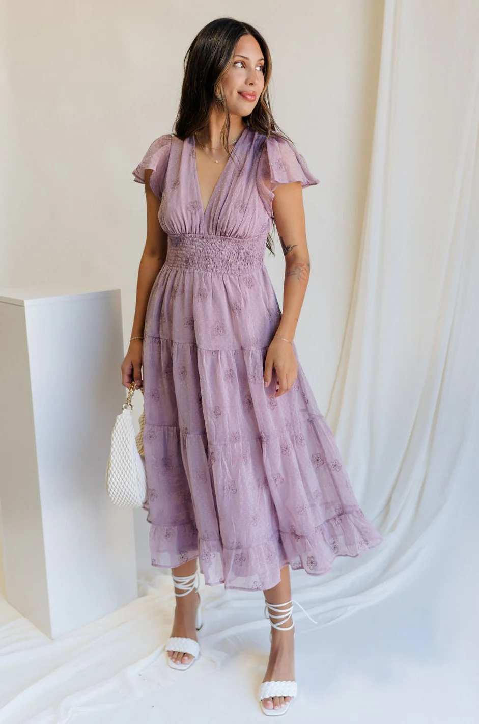 Ellie Dusty Purple Floral Midi Dress - Image 7