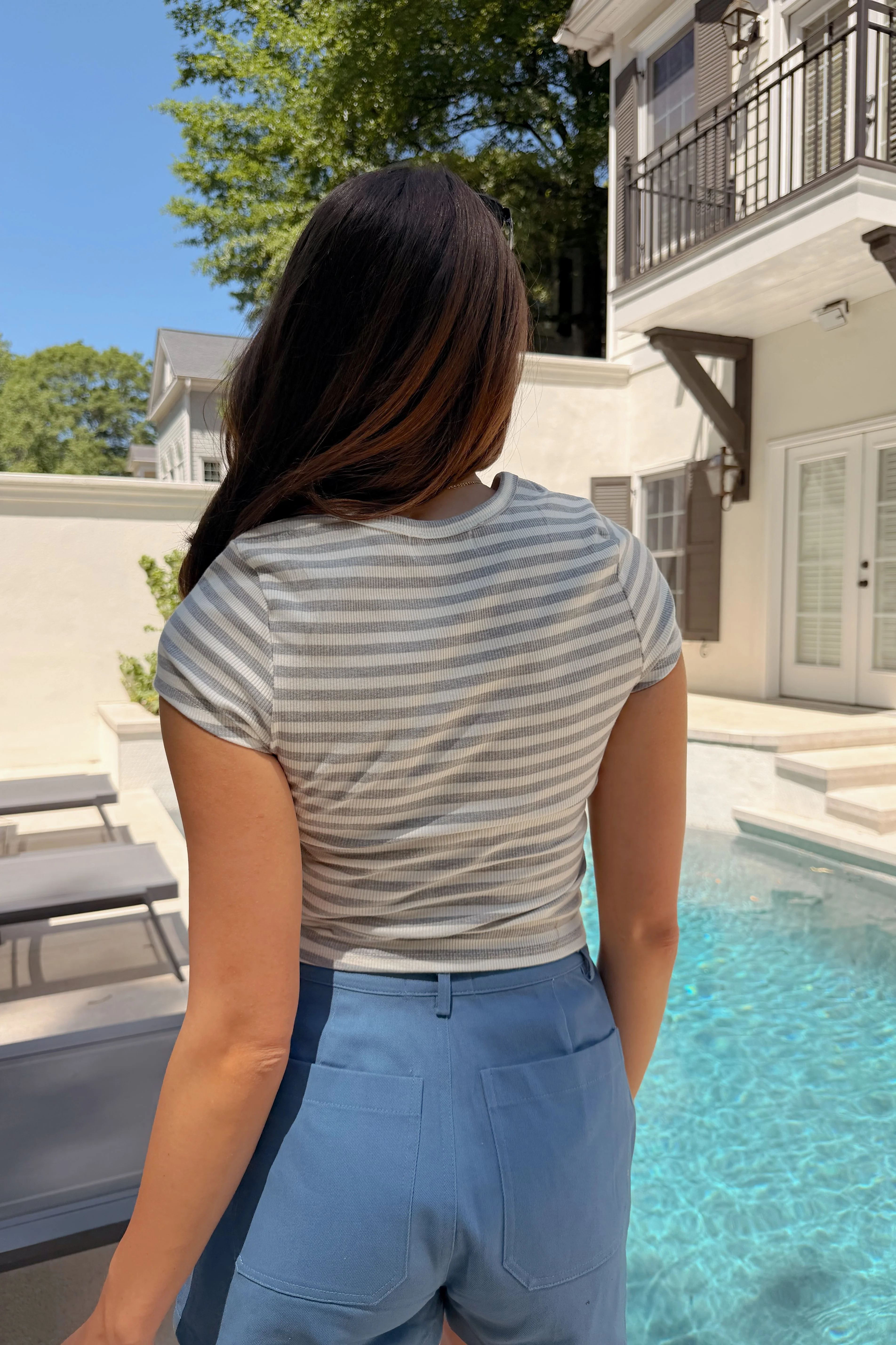 Ellie Heather Grey & White Seashell Stripe Top - Image 4