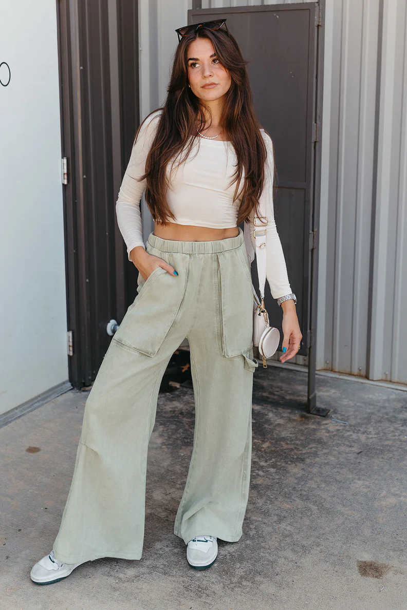 Ellison Denim Cargo Pants in Light Sage