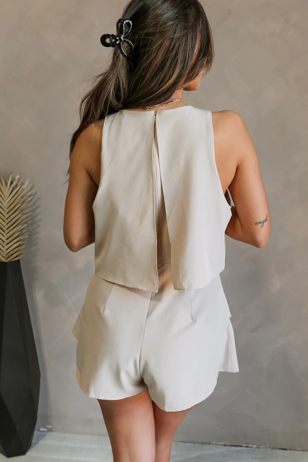 Elodie Beige Ruffle Tier Sleeveless Romper - Image 3