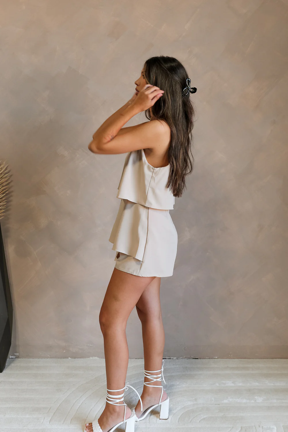Elodie Beige Ruffle Tier Sleeveless Romper - Image 7