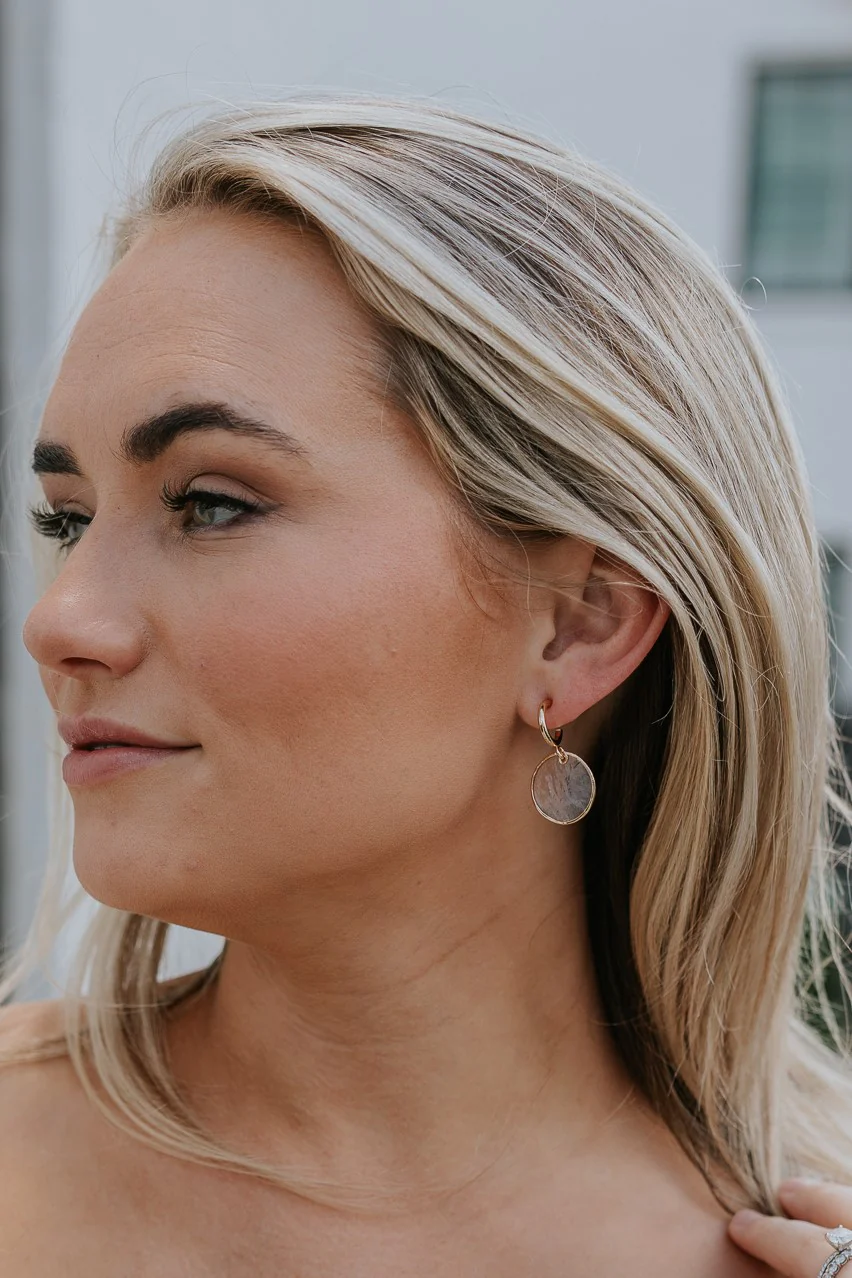 Elodie Gold & Cream Circle Dangle Earring - Image 2