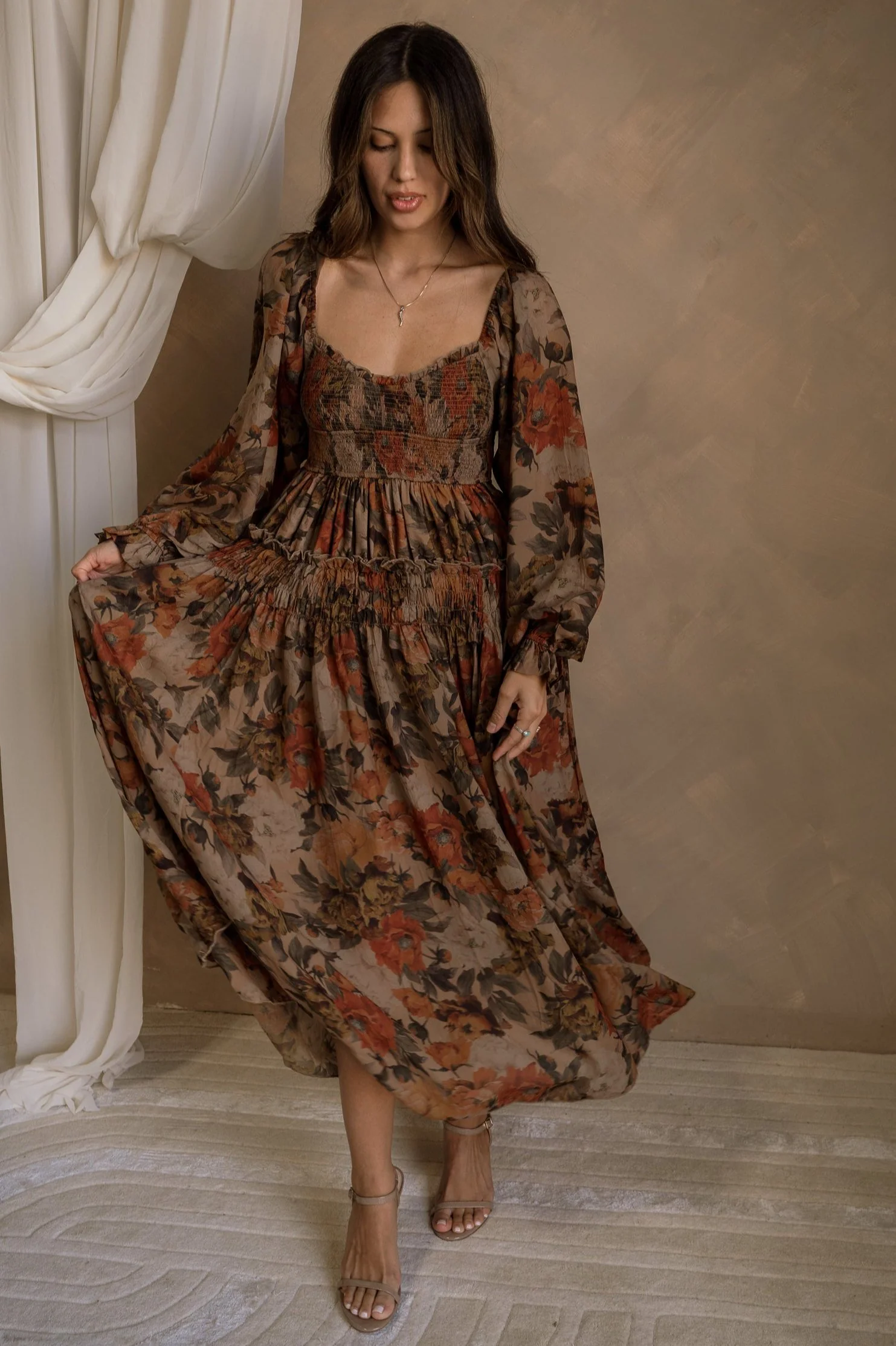 Elodie Taupe Floral Maxi Dress - Image 2