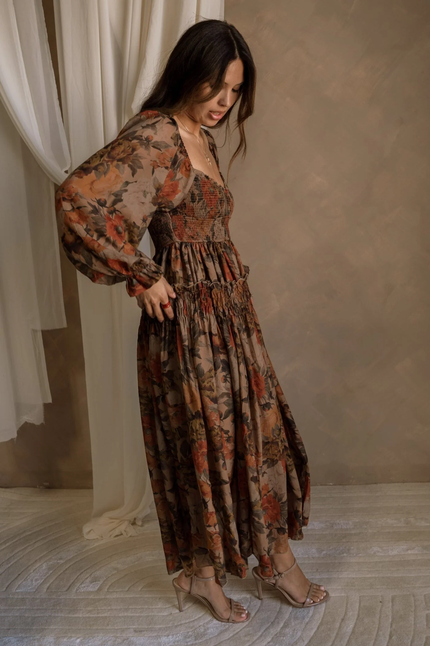Elodie Taupe Floral Maxi Dress - Image 5