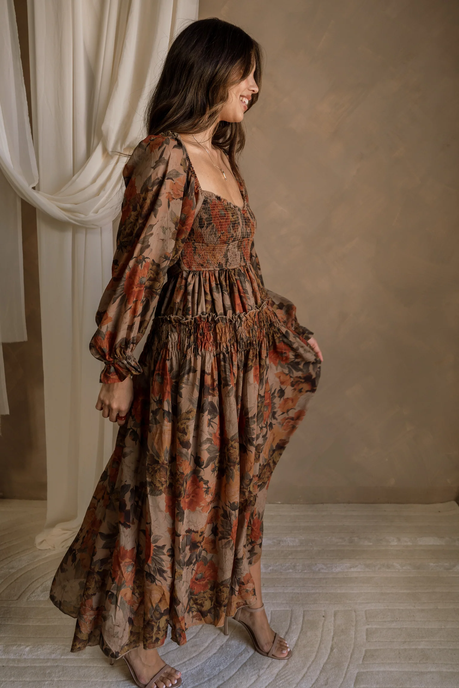 Elodie Taupe Floral Maxi Dress - Image 7