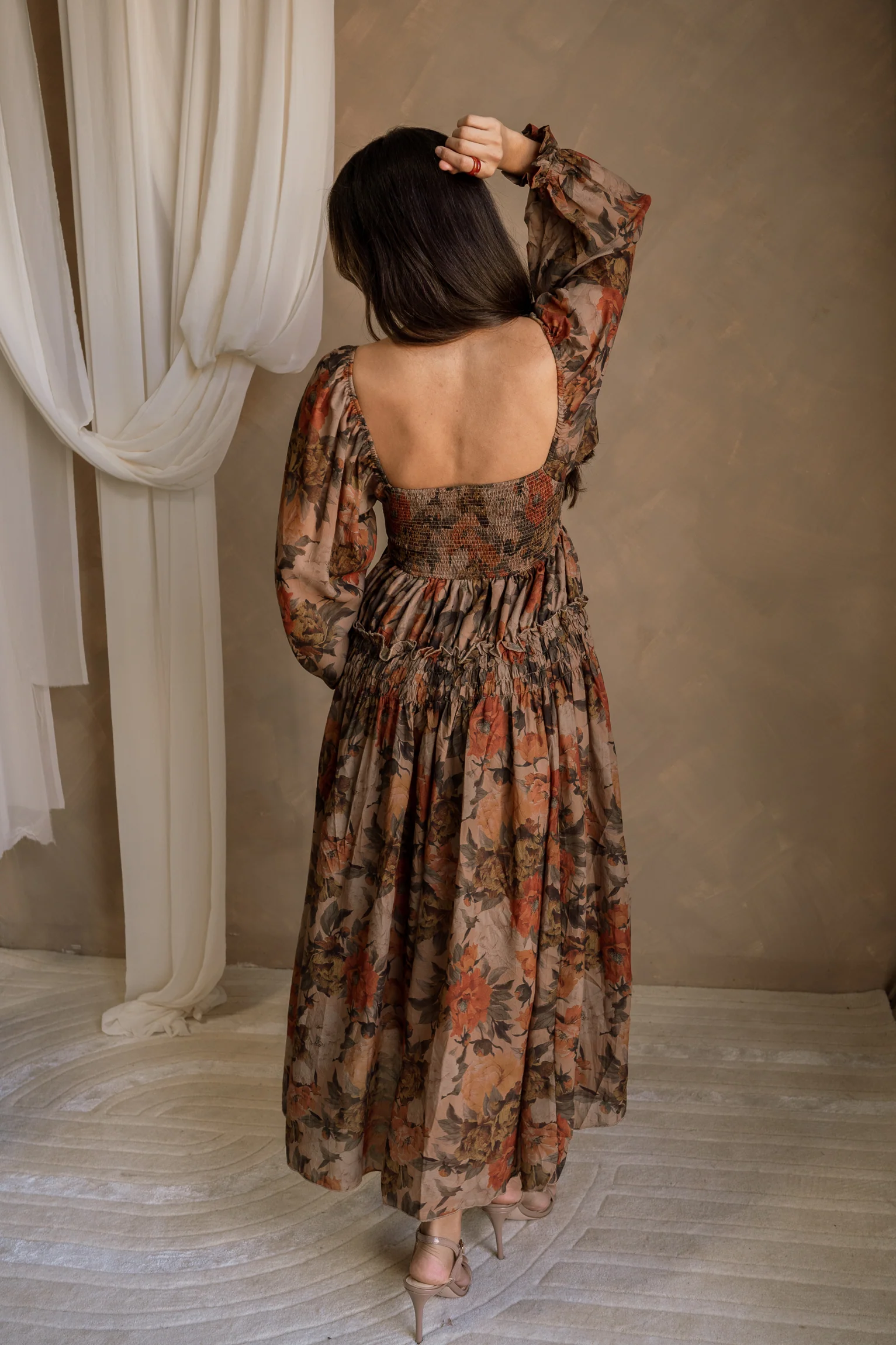 Elodie Taupe Floral Maxi Dress - Image 9