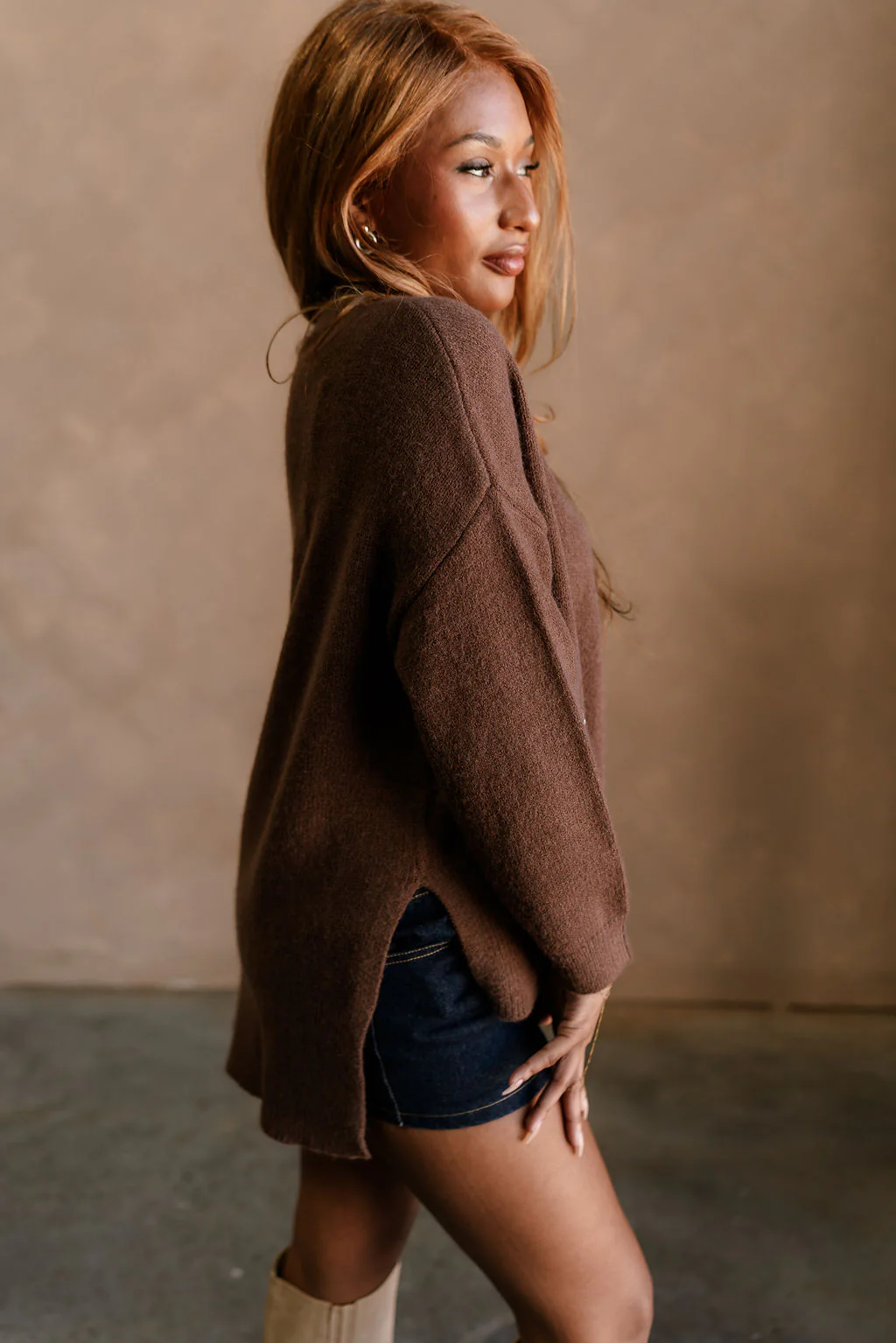 Elody Dark Brown Mock Neck Sweater - Image 6