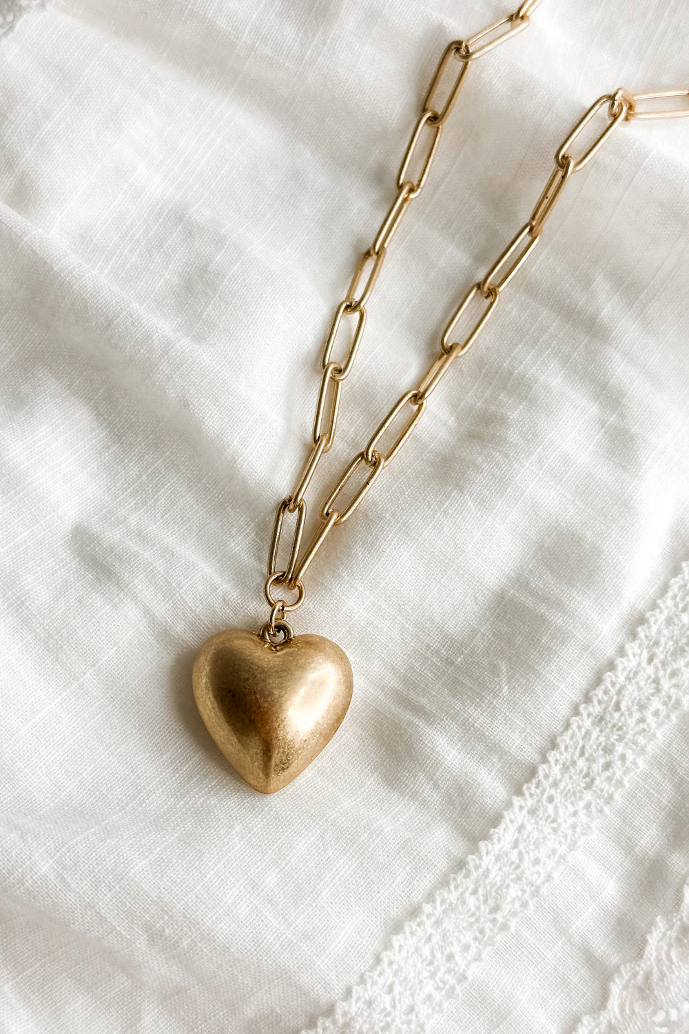 Eloise Brushed Gold Chain Heart Necklace