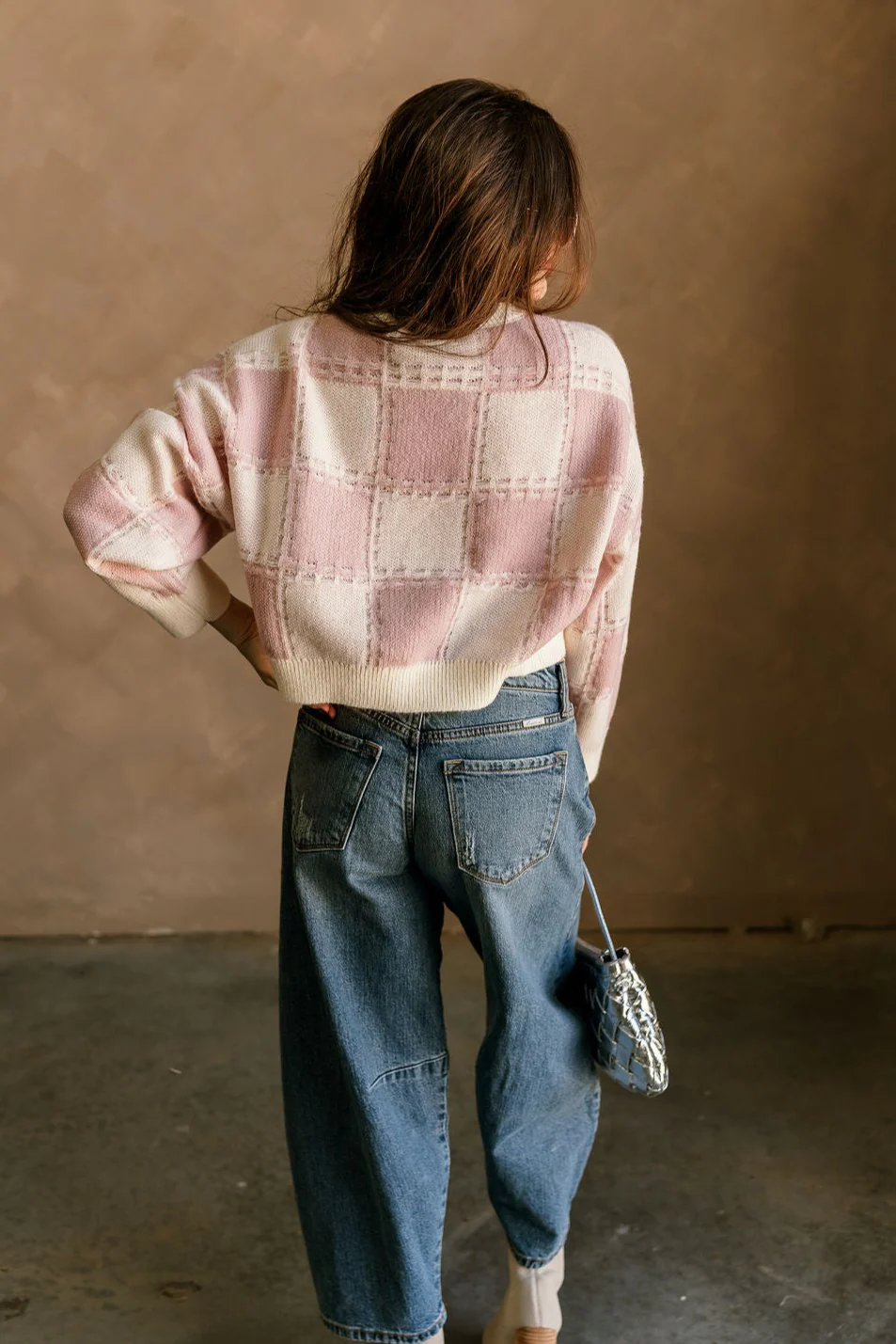 Elora Dusty Pink & Cream Plaid Sweater - Image 6