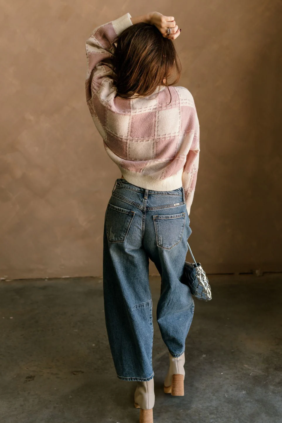 Elora Dusty Pink & Cream Plaid Sweater - Image 7