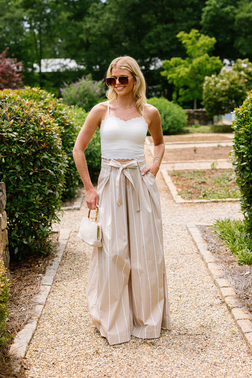 Elora Taupe & White Stripe Wide Leg Pants