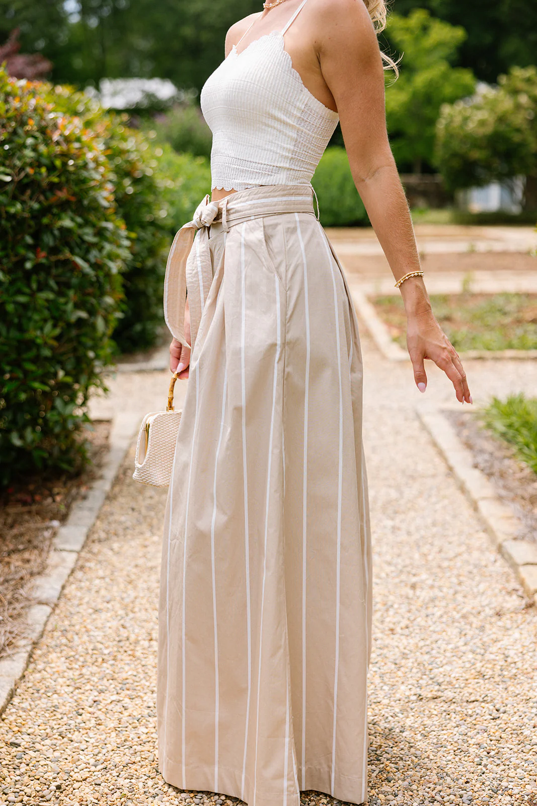 Elora Taupe & White Stripe Wide Leg Pants - Image 3