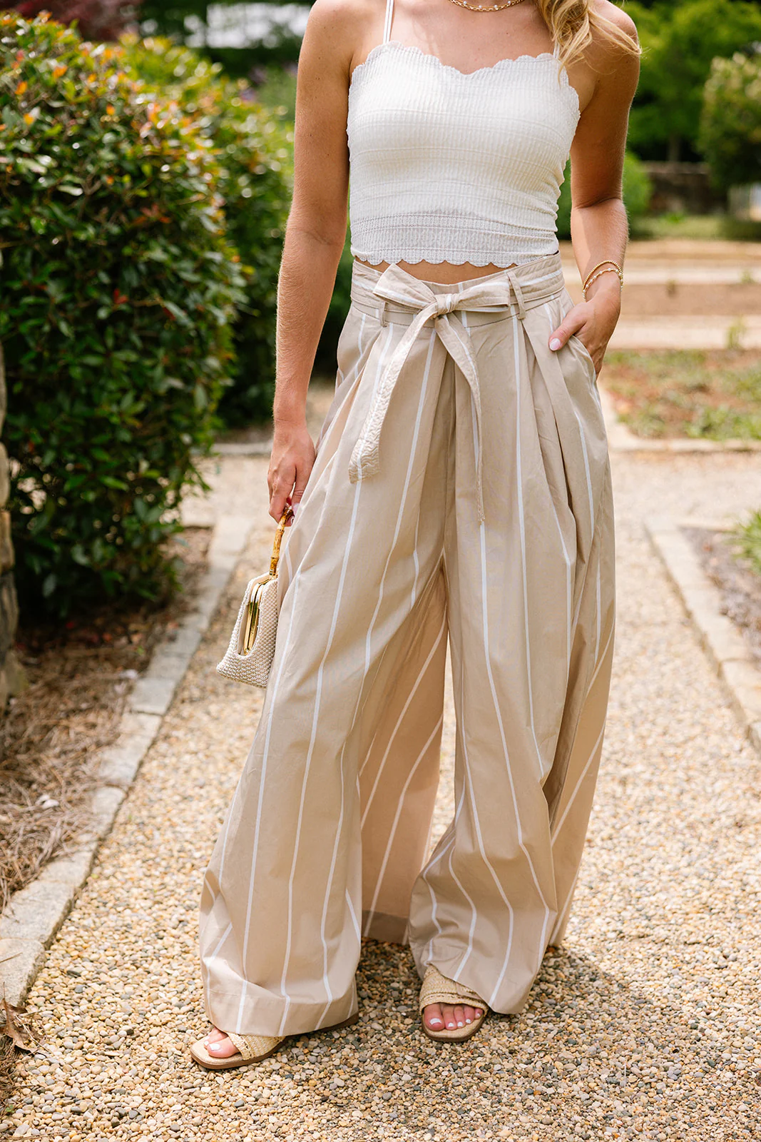 Elora Taupe & White Stripe Wide Leg Pants - Image 5