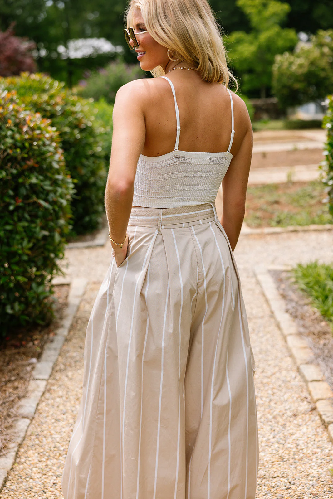 Elora Taupe & White Stripe Wide Leg Pants - Image 6