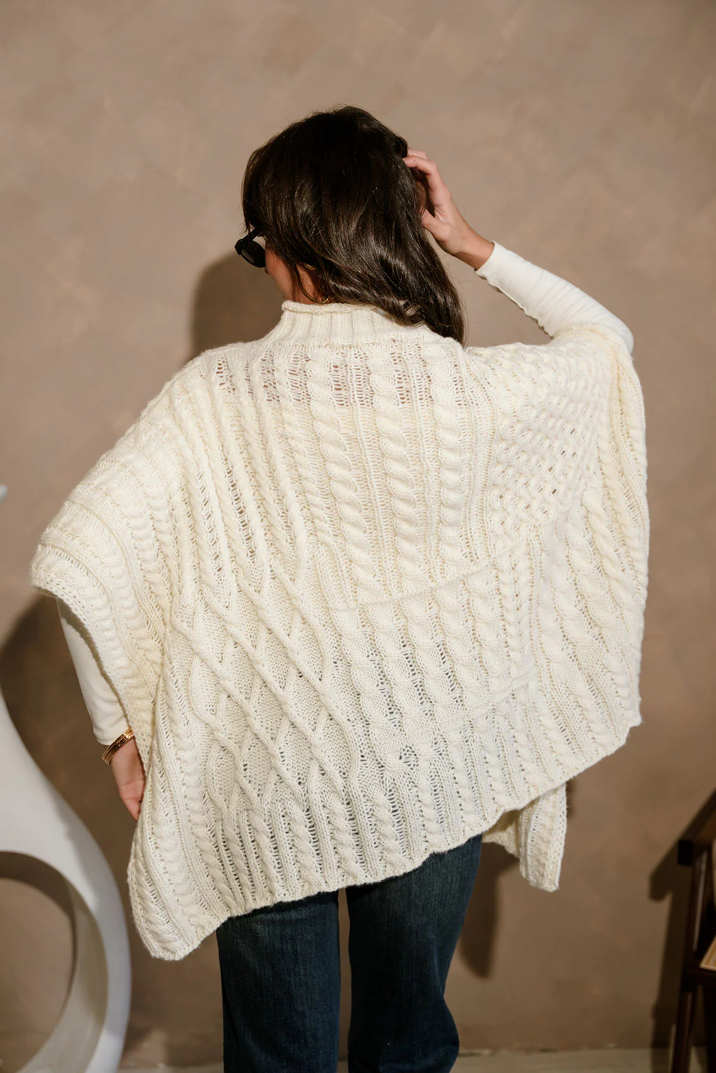 Elouise Cream Cable Knit Poncho Sweater - Image 5