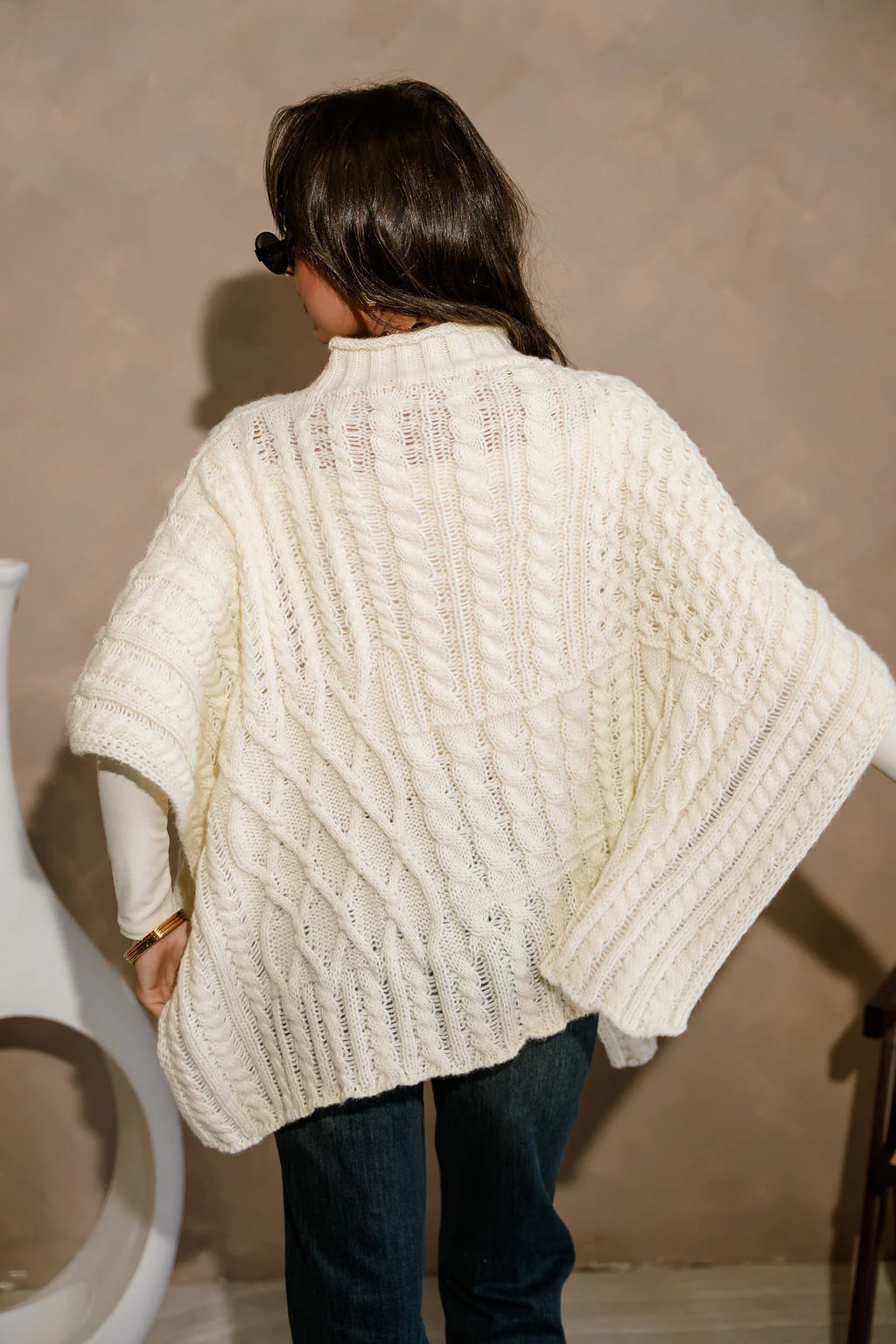 Elouise Cream Cable Knit Poncho Sweater - Image 7