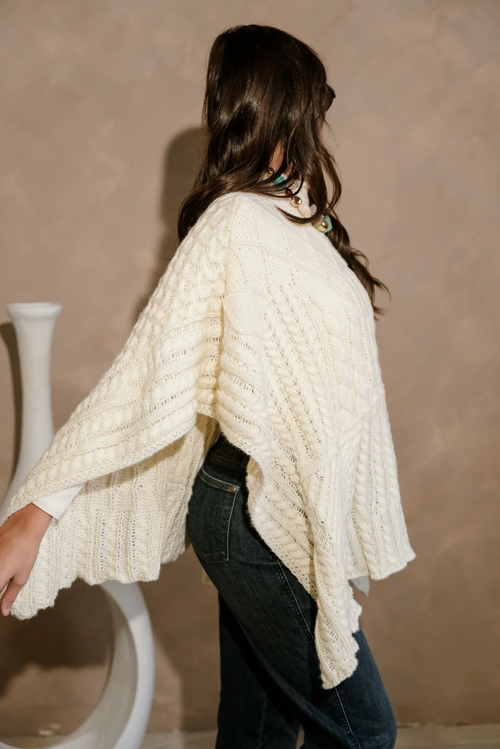 Elouise Cream Cable Knit Poncho Sweater - Image 8