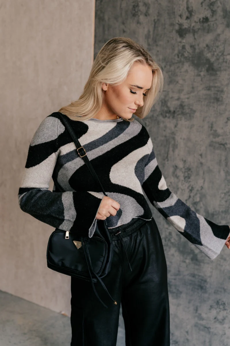 Elsie Black & Grey Swirl Cropped Sweater