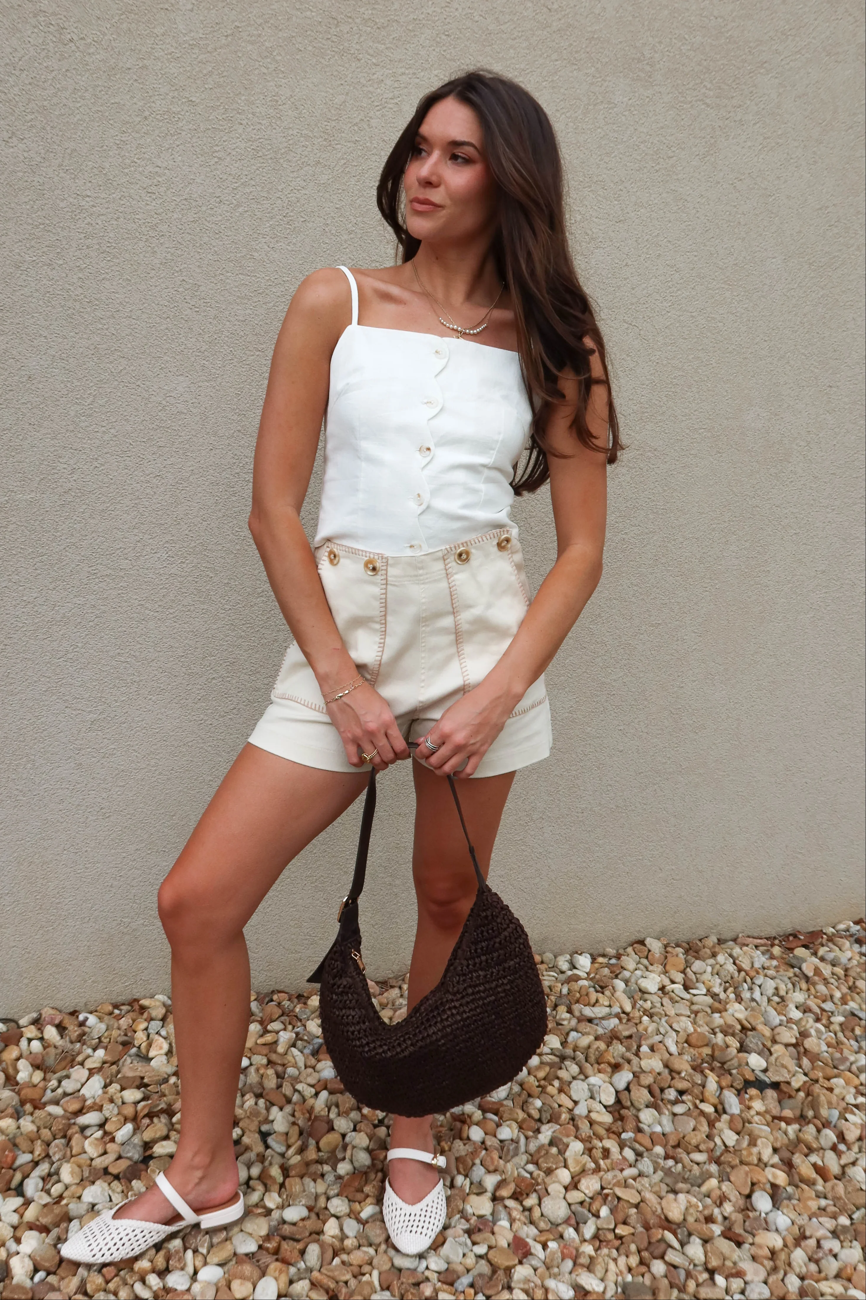 Elsie Ecru Stitch Detail Denim Shorts - Image 5