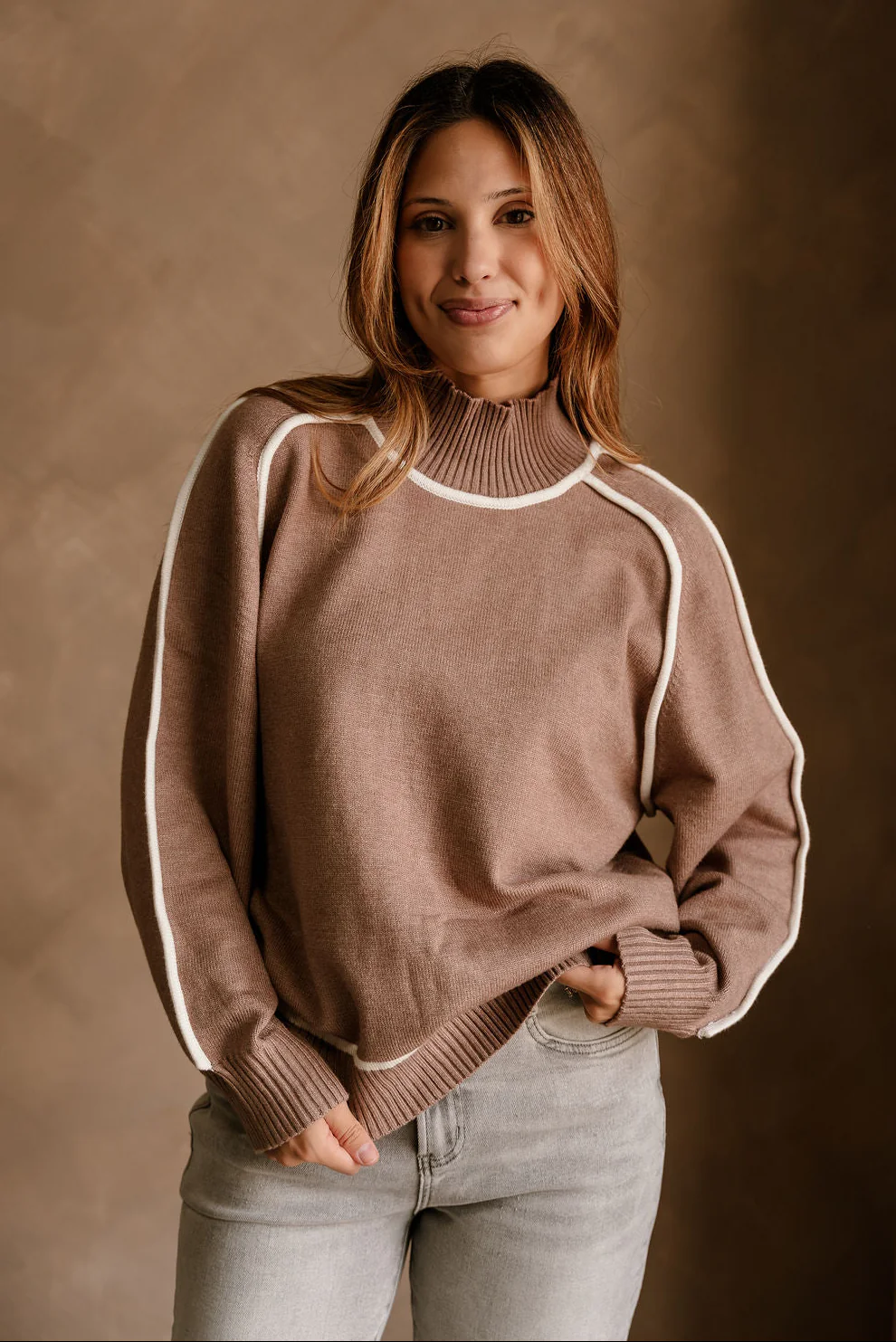Ember Brown & Cream Knit Sweater - Image 3