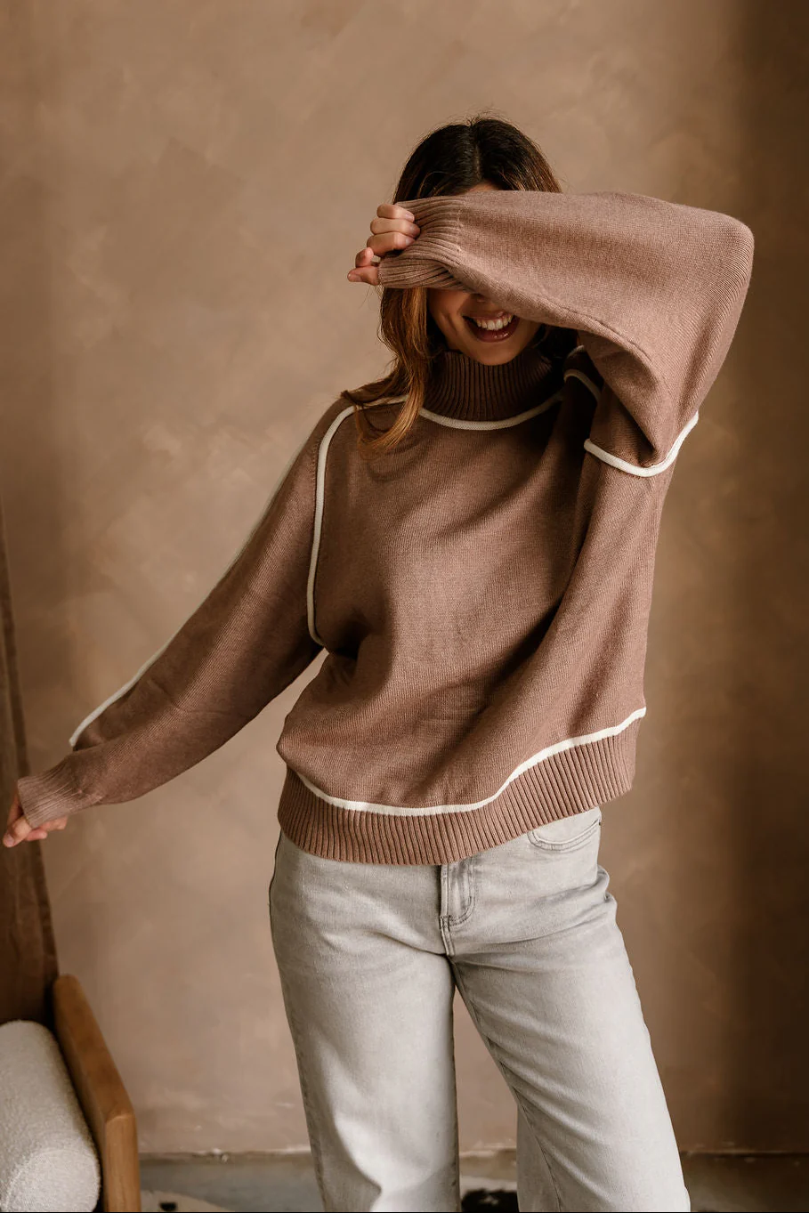 Ember Brown & Cream Knit Sweater - Image 5