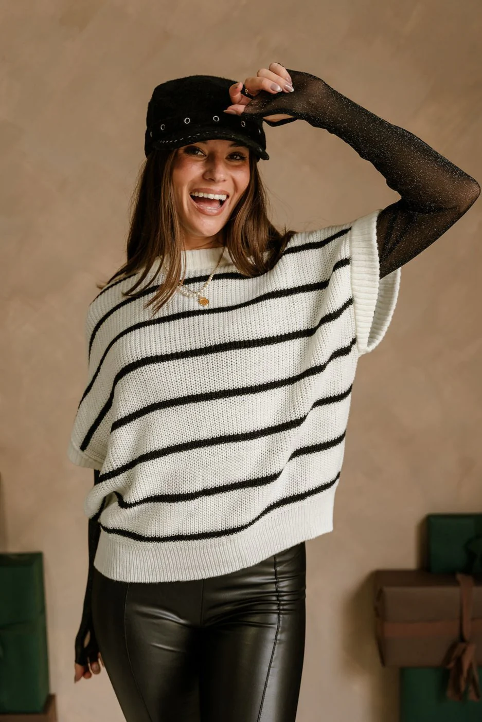 Emelia White & Black Stripe Sweater Vest - Image 7