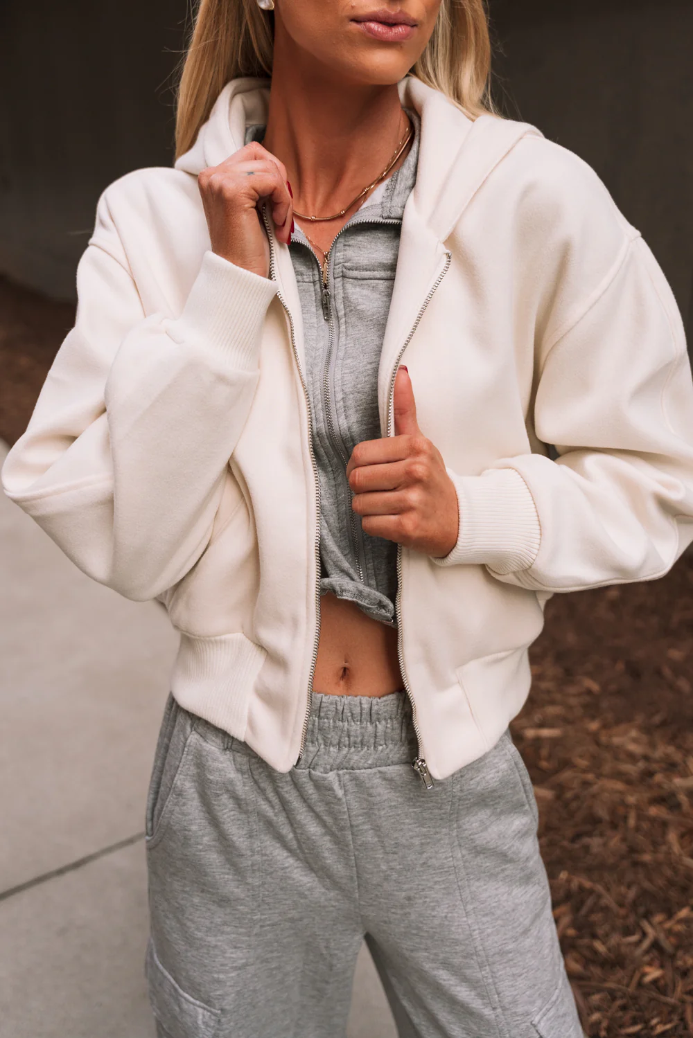 Emely Cream Zip-Up Hoodie Jacket