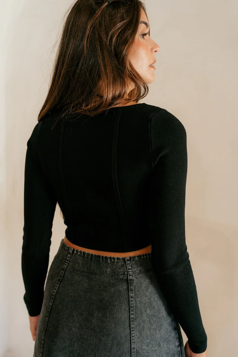 Emeree Black Cropped Long Sleeve Top - Image 4