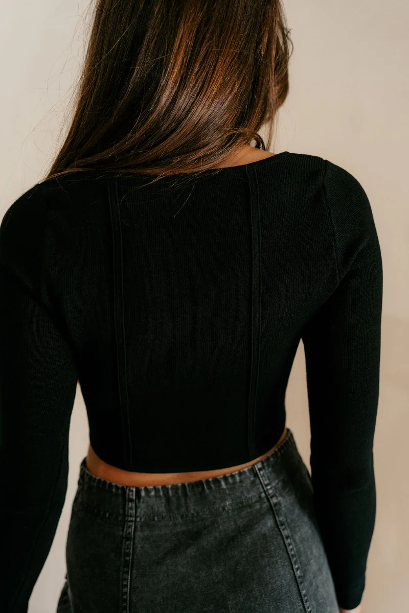 Emeree Black Cropped Long Sleeve Top - Image 5