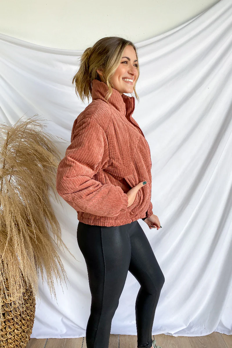 Emerson Corduroy Puffer Jacket in Terracotta - Image 4