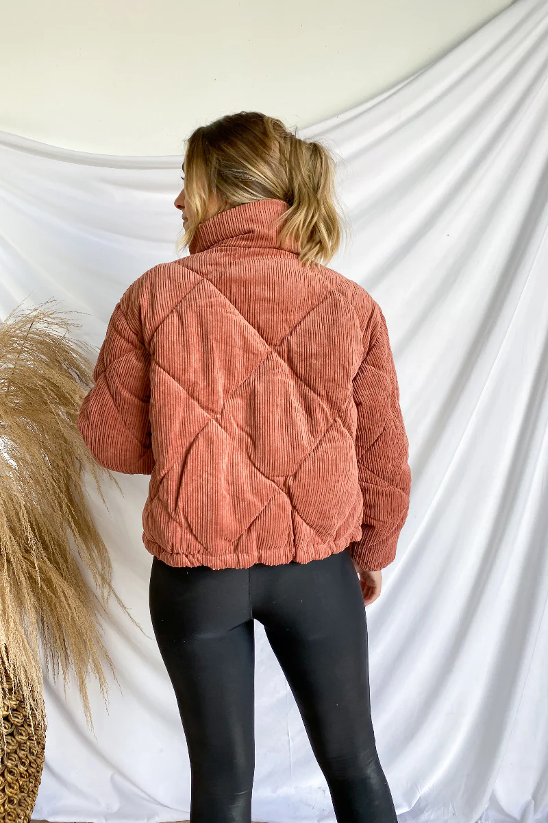 Emerson Corduroy Puffer Jacket in Terracotta - Image 5