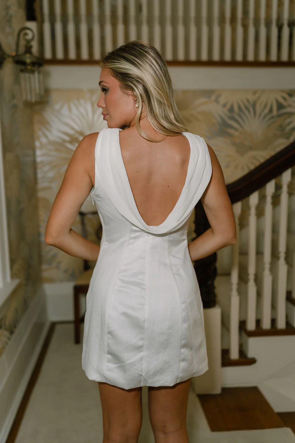 Emersyn White Satin Scarf Neck Mini Dress - Image 7