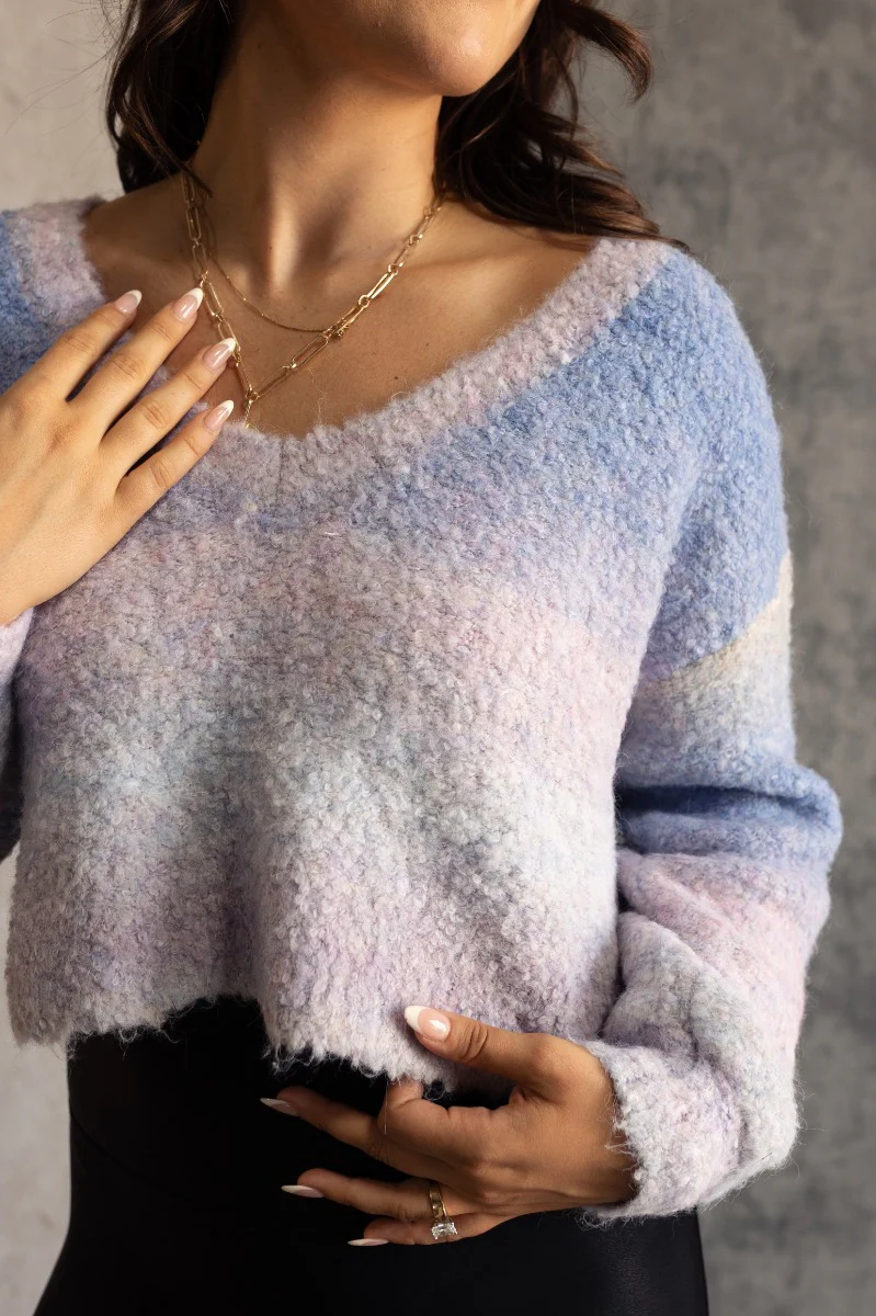 Emery Blue Multi Textured Long Sleeve Sweater - Image 4