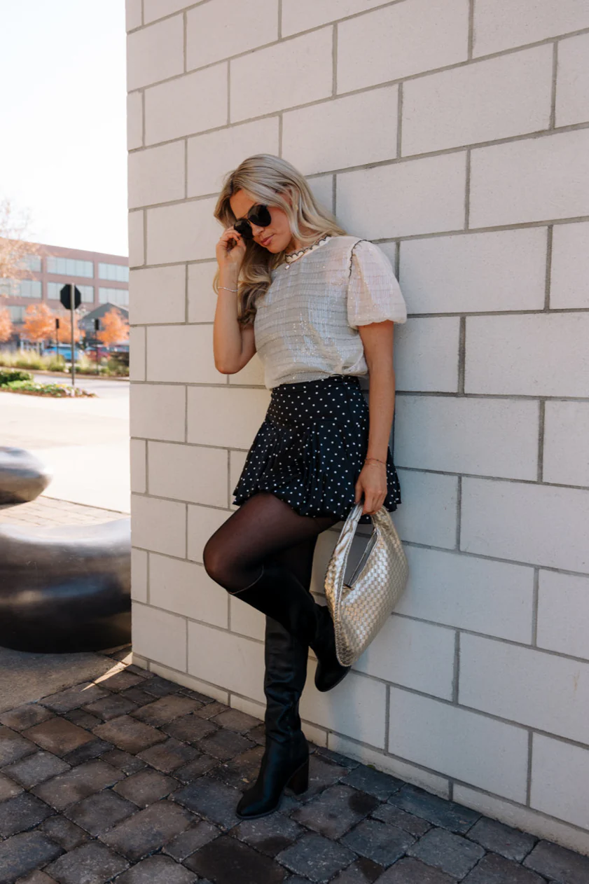 Emilia Black & Ivory Sequin Short Sleeve Top - Image 2
