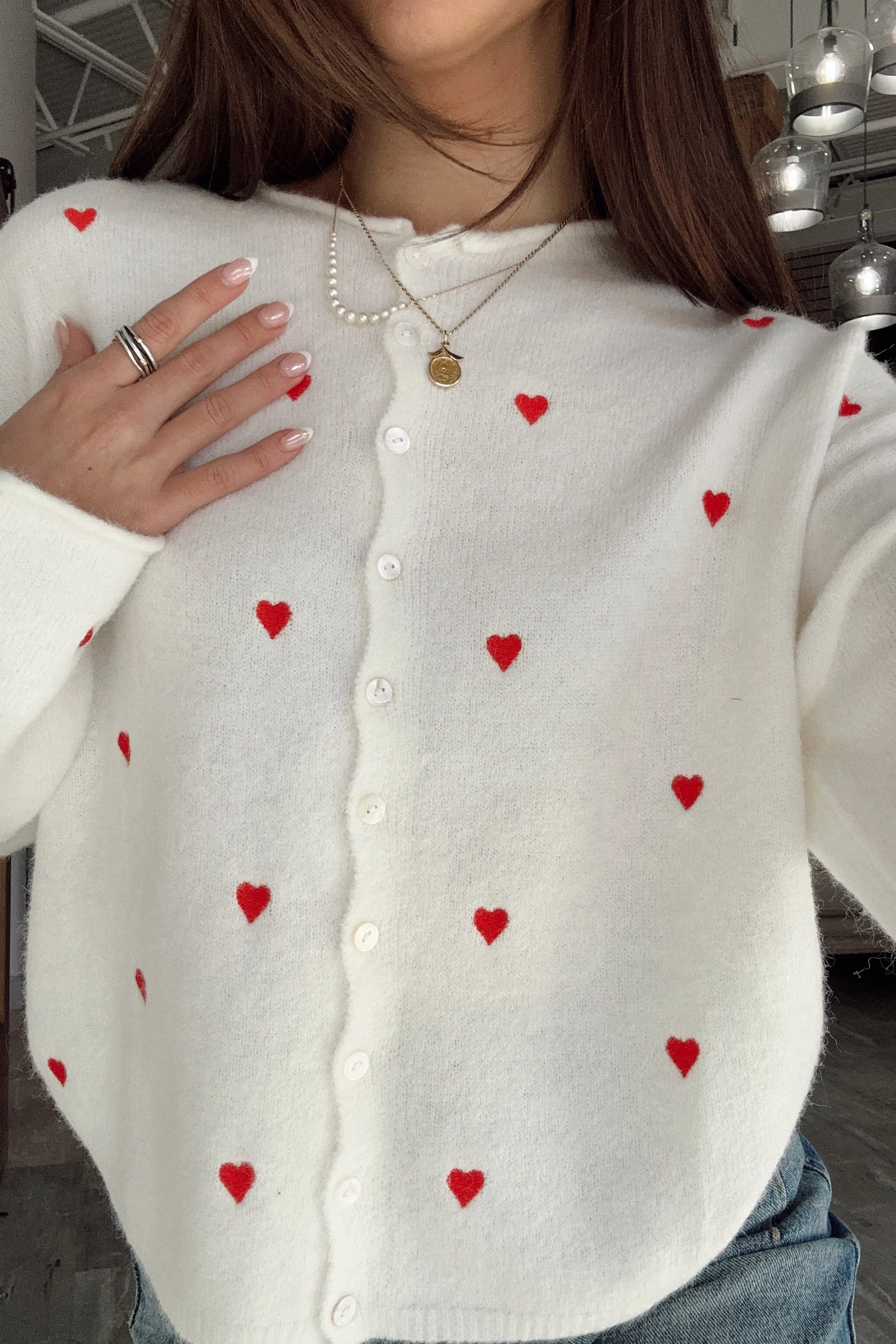 Emilia White & Red Hearts Cardigan - Image 2