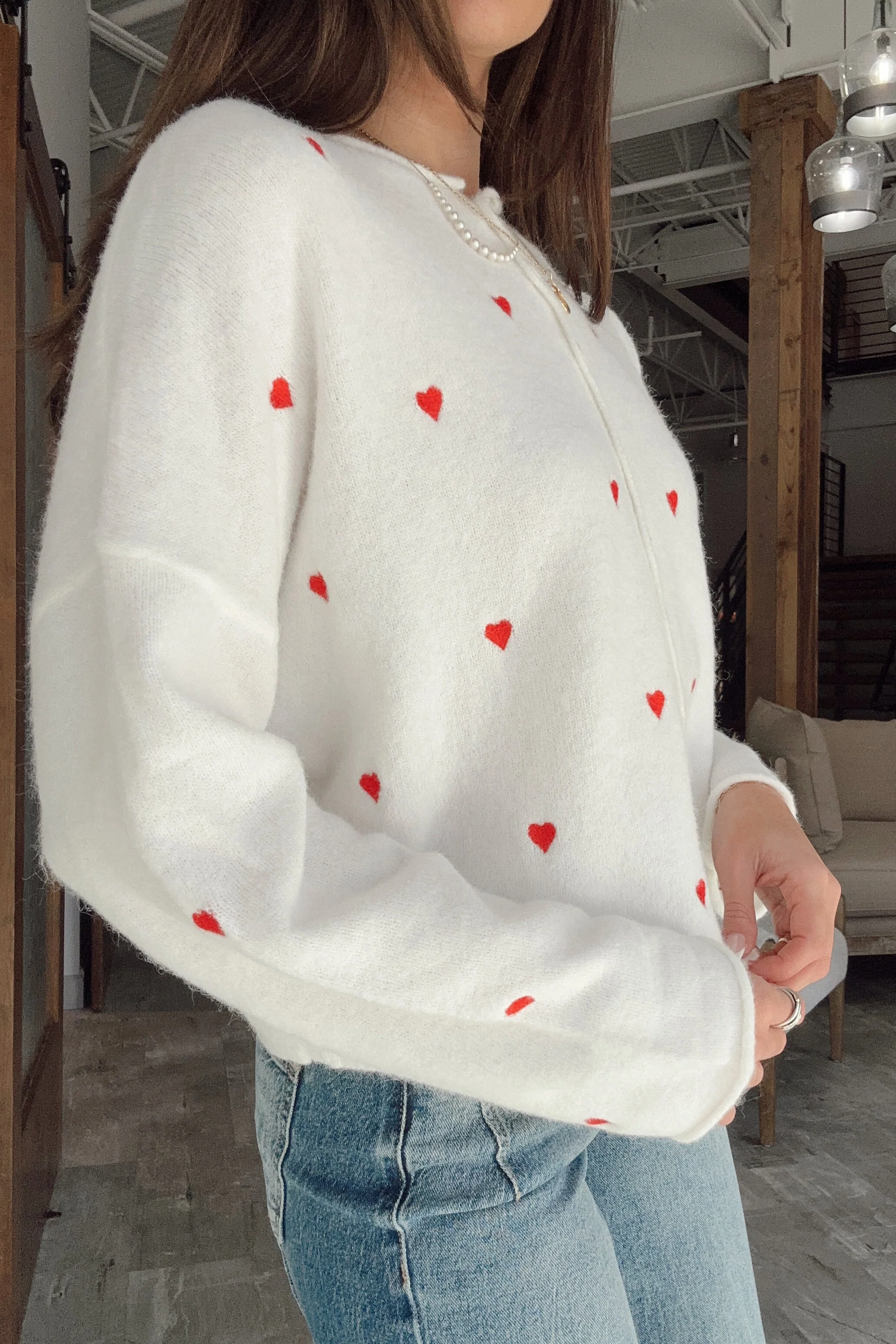 Emilia White & Red Hearts Cardigan - Image 3