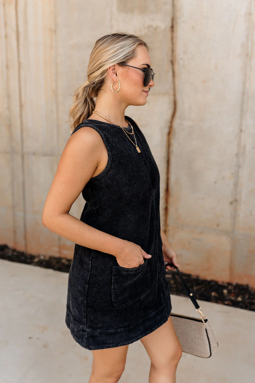 Emily Black Corduroy Mini Dress - Image 4