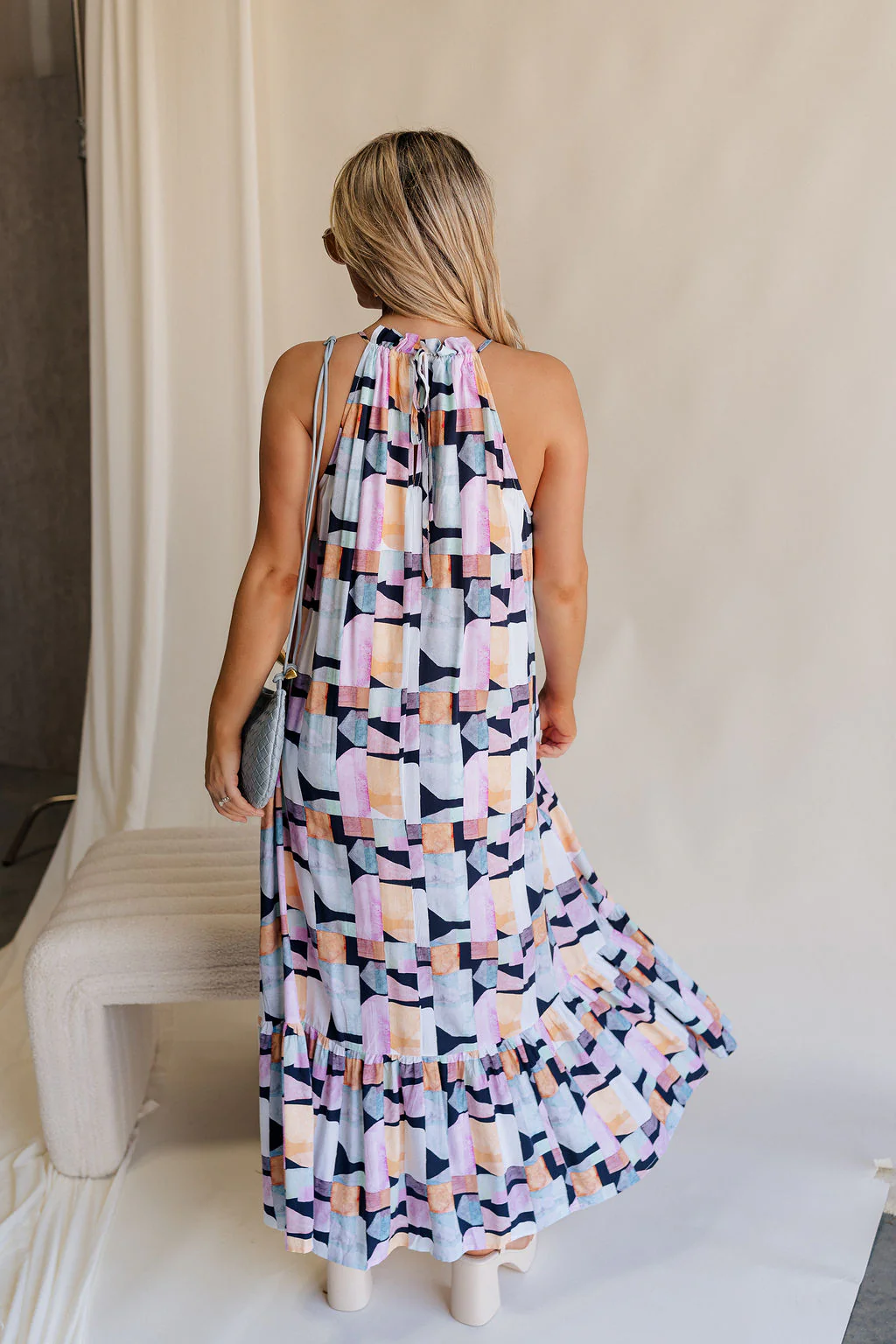 Emily Black Multi Geometric Halter Maxi Dress - Image 11